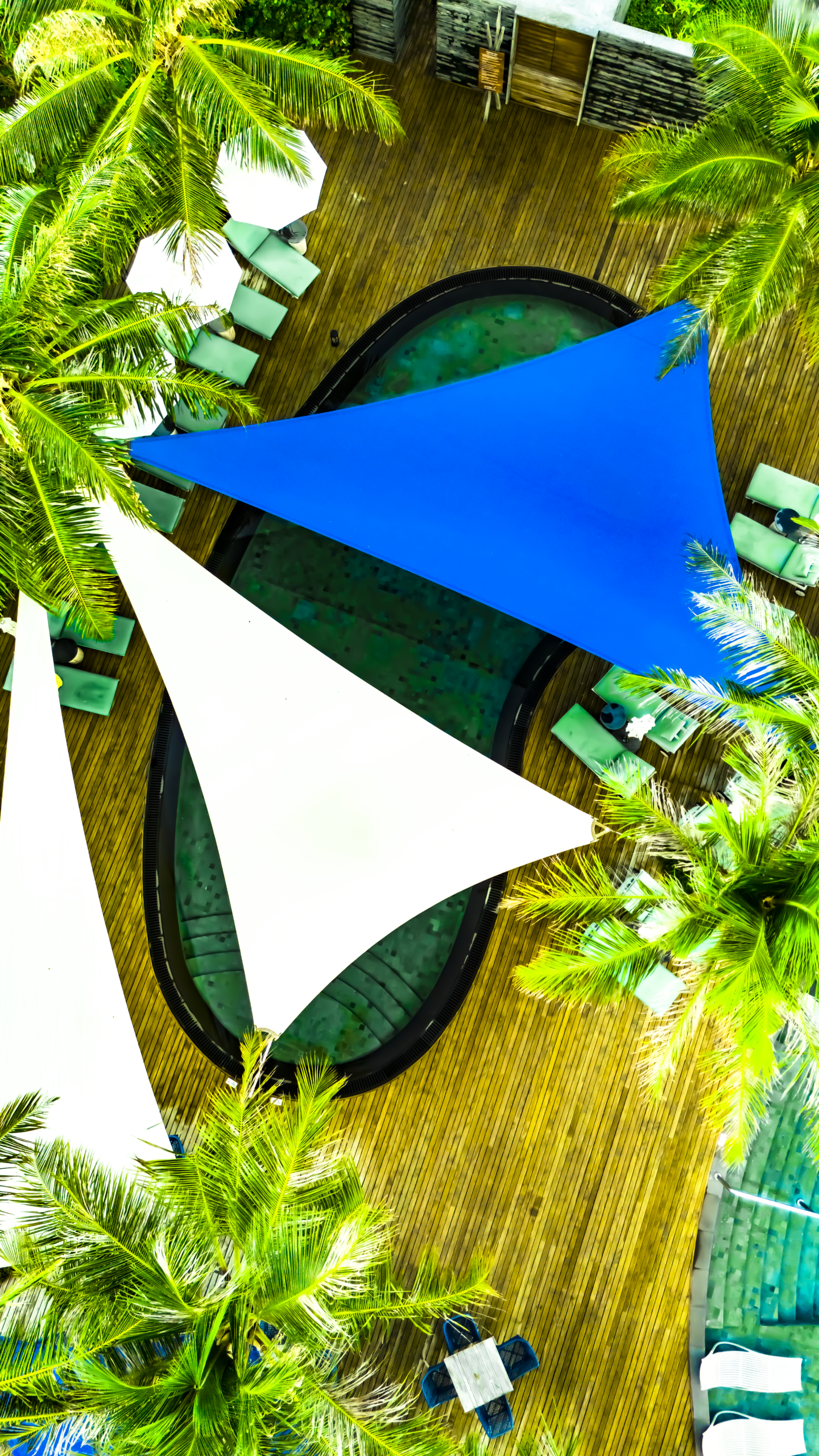 Tensile shade structure aerial view